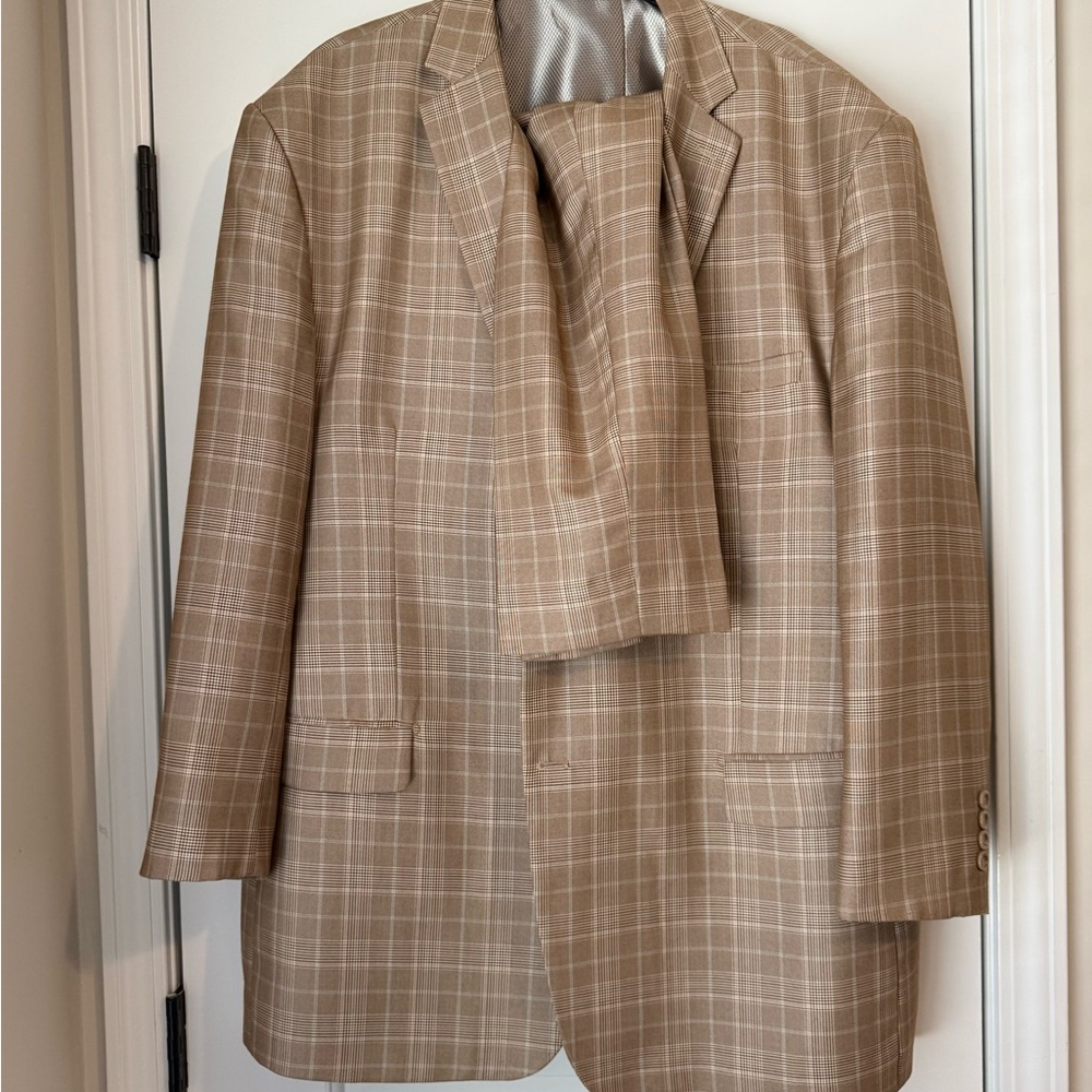 Classic 3pc Tan Plaid Men's Blazer